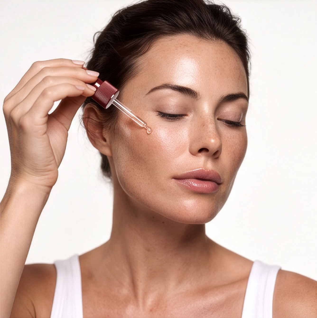 AA+ antiage radiance serum applied by model