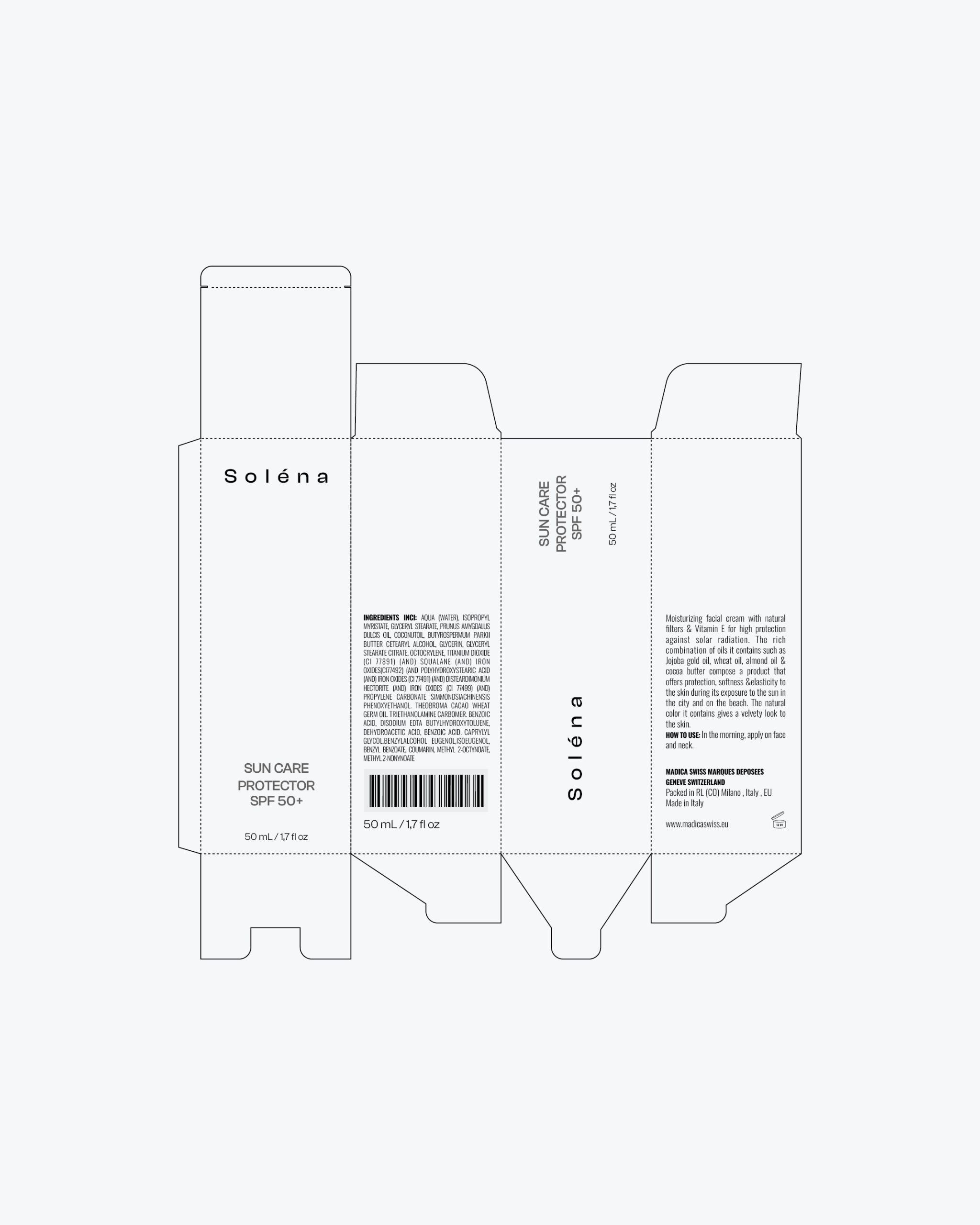Solena sunscreen cosmetic packaging