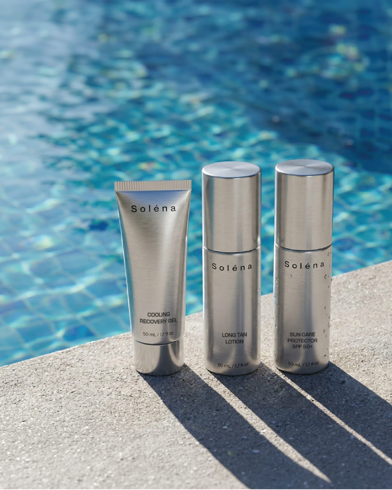 Solena sun-care product range poolside